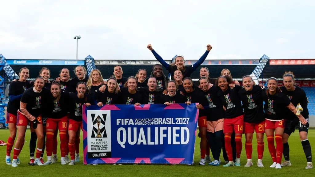 Seleção espanhola comemora classificação para a Copa do Mundo 2027 no Brasil | Reprodução/ RFEF