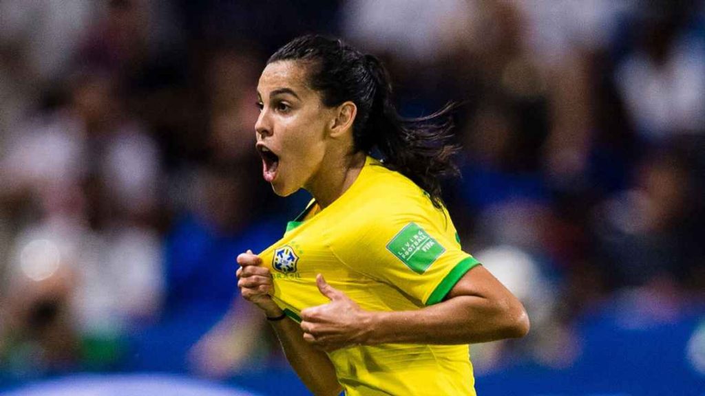 Thaisa comemora gol contra a França na Copa do Mundo | Reprodução/ Marcio Machado