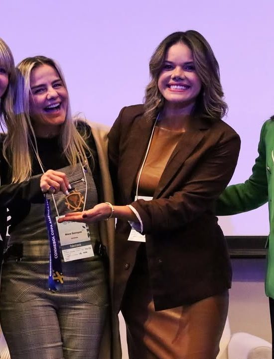 Cris Gambaré, Milene Domingues, Suleima Sena e Bianca Venturotti no Fórum do Museu do Futebol