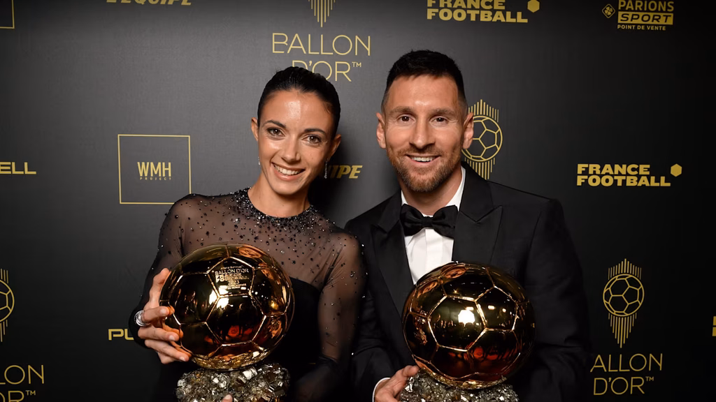 Aitana Bonmatí e Messi no Ballon D'or 2023 | Reprodução / Redes sociais